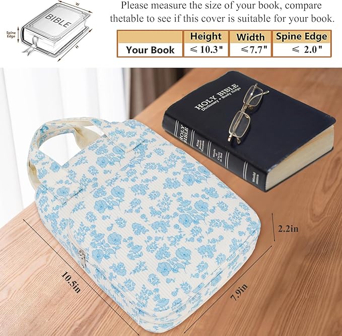 DSIUE Bible Cover Case for Women Gilrs Corduroy Bible Carrying Case Book Holder/Carrier/Bag with Handle and Pockets, Pink Floral