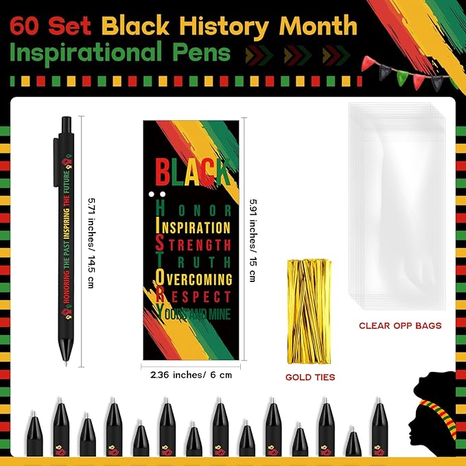 Sayglossy 60 Sets Juneteenth Gifts Inspirational Ballpoint Pens and Bookmarks Bulk Black History Party Favors Decorations for African American Freedom Day