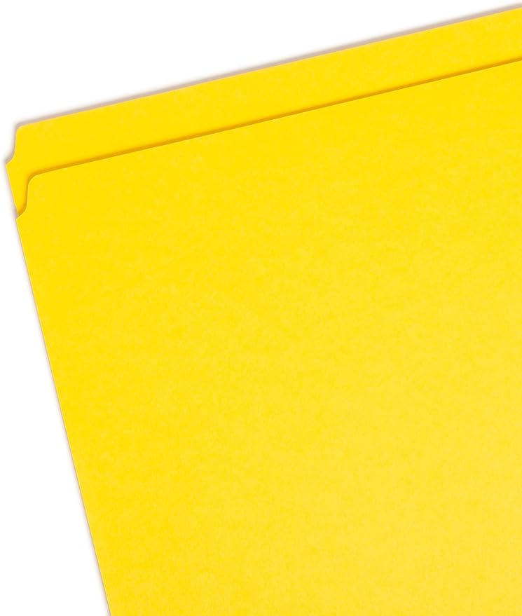 Smead File Folder, Reinforced Straight-Cut Tab, Letter Size, Yellow, 100 per Box (12910)