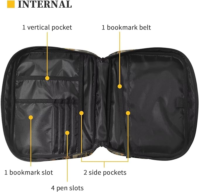 Suobstales Bear Hunting Camo Print Bible Covers for Women Men Lightweight Bible Accessories with Handle and Zippered Pocket Bible Tote Bag for Kids