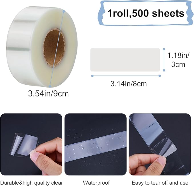 Yoption 500 Pieces Clear Label Protectors 3.15×1.2inch, Transparent Label Protectors Waterproof Clear Labels for Protecting Barcodes, Envelope, Books, Clothes Food Labels, Numbers and Stickers