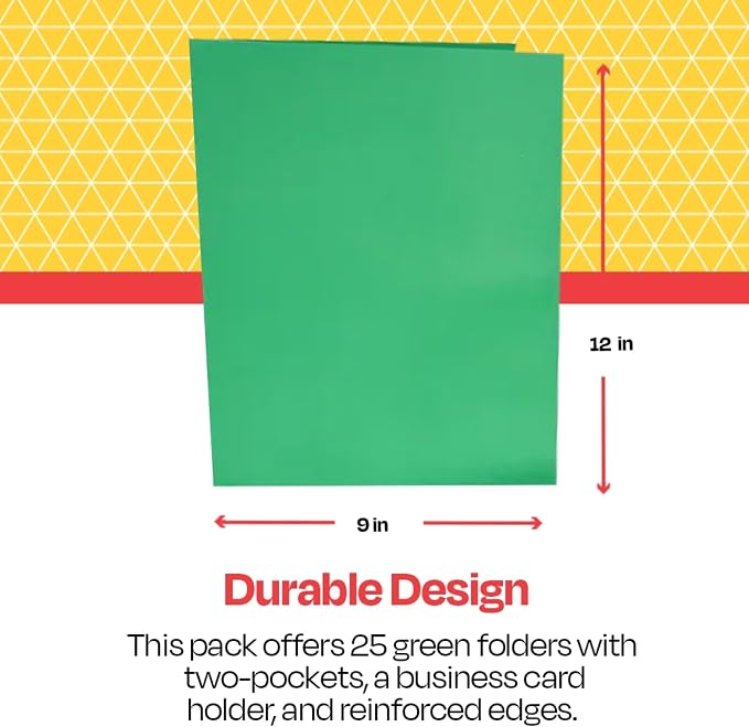 School Smart Extra-Large Folders with Pockets, 9 x 12 Inches, Green, Pack of 25