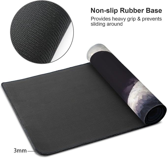 Large Gaming Mouse Pad, 35.4x15.7 Inch Dark Eclipse Fantasy Desk Mat with Non-Slip Base and Stitched Edges for Computer Keyboard and Mouse