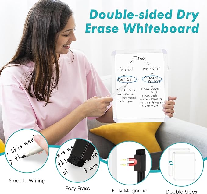 WALGLASS Small Dry Erase Whiteboard, 11" x 14" Magnetic White Board for Wall, Fridge, Locker, Portable Mini White Board for Kids, Students, Hang or Stick Whiteboard for Home, School, Office, Kitchen