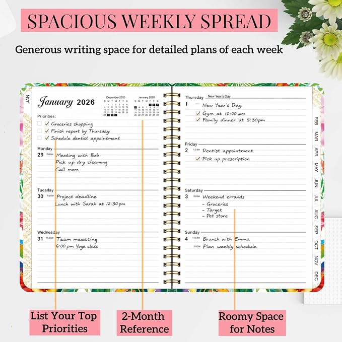 2026 Academic Daily Women Planner, Jan 2026-Dec 2026 Weekly and Monthly Teacher Planning Book,Cute Hard Cover Calendar Book with Tabs, A5 (6.3" x 8.5") for School Office Home, Flamingos