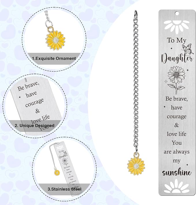 Inspirational Daughter Bookmark Gifts - Daughter Gifts from Mom Dad, Sweet 16 18 21 Birthday Bookmark for Teens, Encouraging Graduation Christmas Accompany Present for Girls