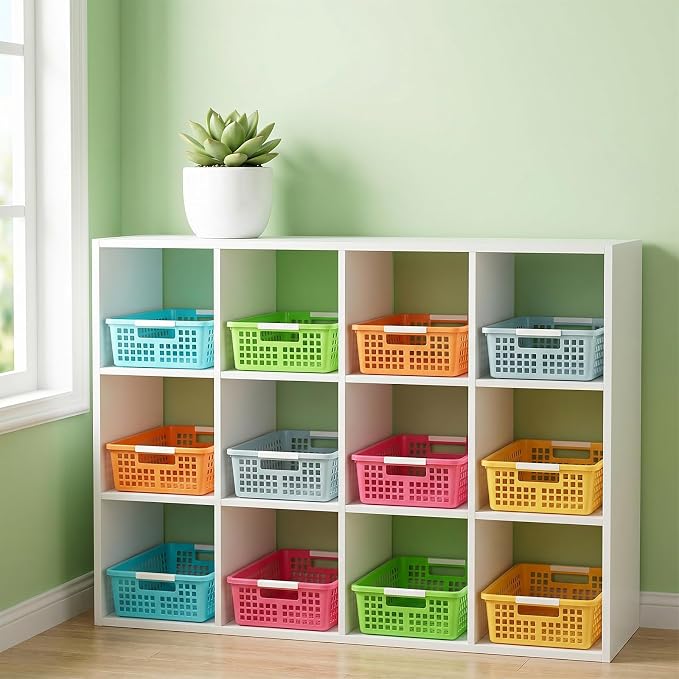 12 PCS Plastic Classroom Turn in Paper Trays Storage Bin Basket Organizers Holds 4A Paper File for School Teacher Supplies Classroom Office Home Organization and Storage Tray (Bright)