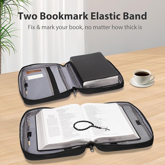 Bible Covers for Men & Women, Bible Case Carrying Church Bag with Book Stand, Bible Bag with Handle, Zipper and Multi-Pockets for Scripture Study Bible Protector