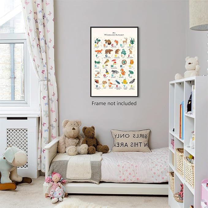 Alphabet Poster - Woodland Animal ABC Letters for Toddlers 1-3, Classroom & Nursery Wall Art, 12x16in Unframed