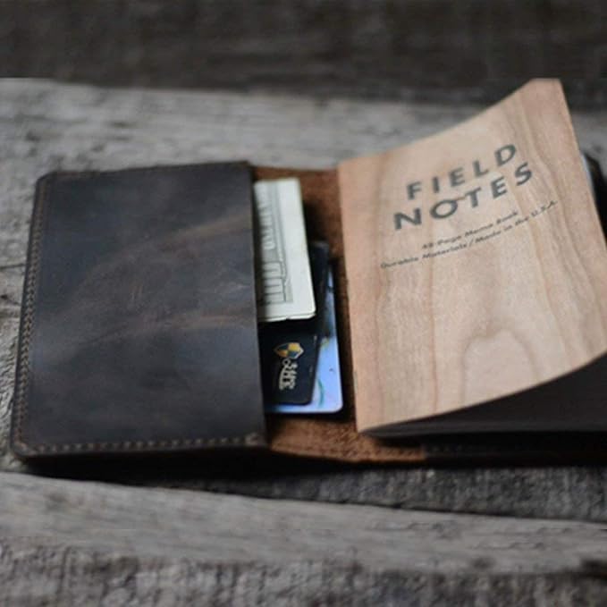 JJNUSA Distressed Leather Checkbook Journal Cover for Field Notes Moleskine Cahier Notebook Pocket size 3.5" X 5.5" Vintage Refillable Notepad (Dark Brown)