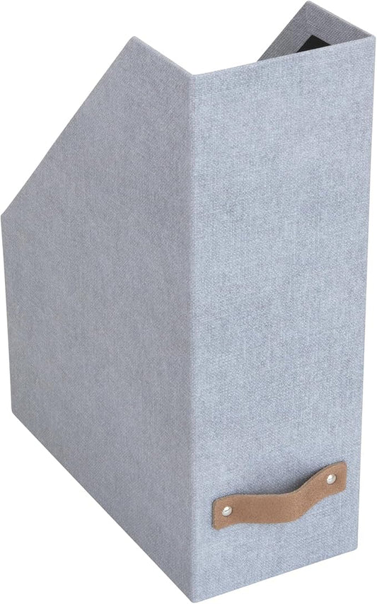 Bigso Estelle Magazine File - Magazine Holder and Organizer for Papers and Catalogs with Leather Handle - Magazine File Holder for Office Desks - 12.6 in x 4.5 in x 9.8 in - Ash Ballard
