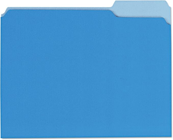 Universal 12301 Recycled Interior File Folders, 1/3 Cut Top Tab, Letter, Blue, 100/Box