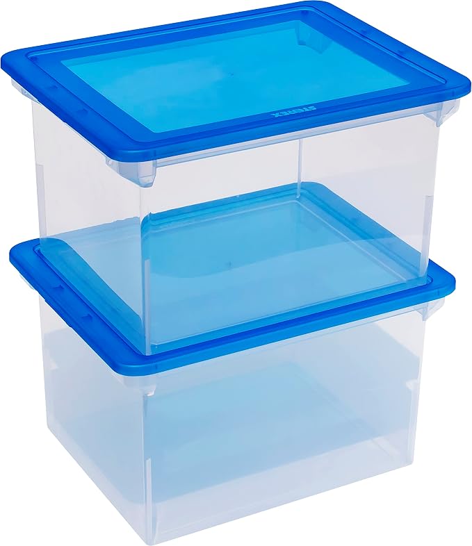 Storex Plastic File Tote Storage Box with Snap-On Lid, Letter/Legal Size, Clear (61508U01C)