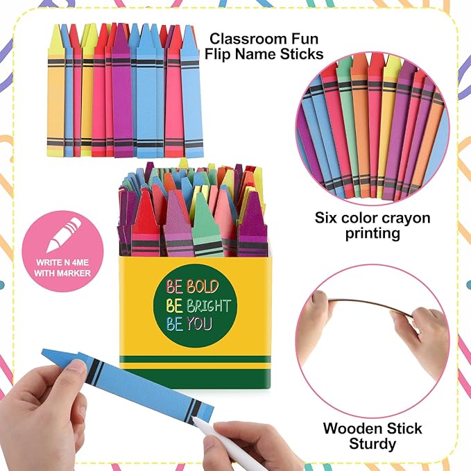 Junkin 72 Pcs Teacher Appreciation Week Gifts Crayon Flip Name Sticks, Wooden Name Sticks Teacher Names Stick Back to School Classroom Essentials for Attendance, Management Tool Group Tasks