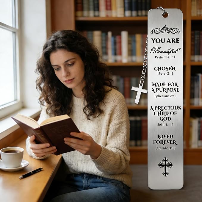 Bible Bookmark Metal Bookmarks Christian Gift for Women Men Girls Boys Baptism and First Communion Graduation and Back to School Religious Inspirational Scripture Verse Bookmark for Book Lovers
