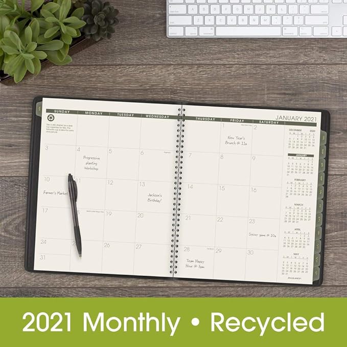 2021 Monthly Planner by AT-A-GLANCE, 9" x 11", Large, Recycled, Black (70260G0521)