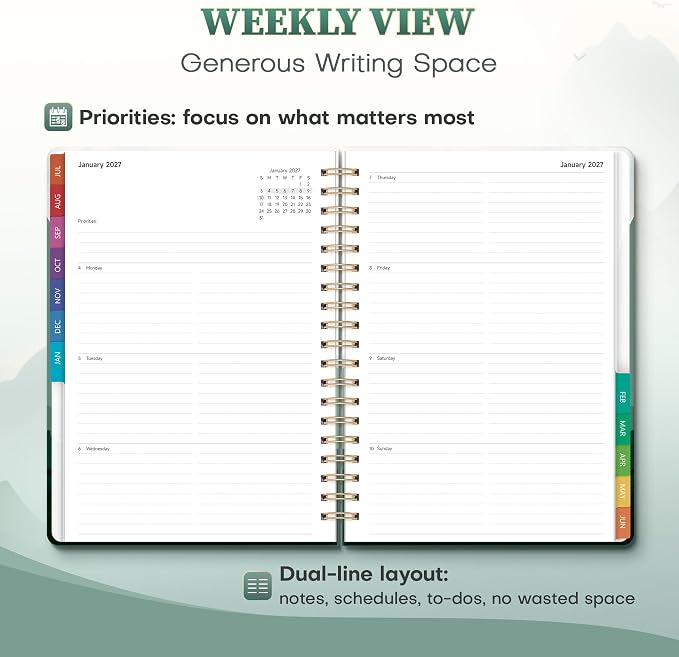 Planner 2026-2027 Monthly and Weekly Academic Planner July 2026 - June 2027, Hardcover Calendar 2026-2027 Agenda Daily Planner for Student Teacher School Office Supplies, 7.4" x 10.2", Green Mount