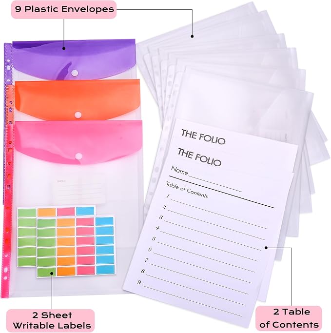 XKDOUS Aesthetic Document Organizer 3 Ring Emergency Binder Linen Folio Folders with 9 Pockets Expanding File Storage Holder for Important Papers, Letters, Passports, Photos