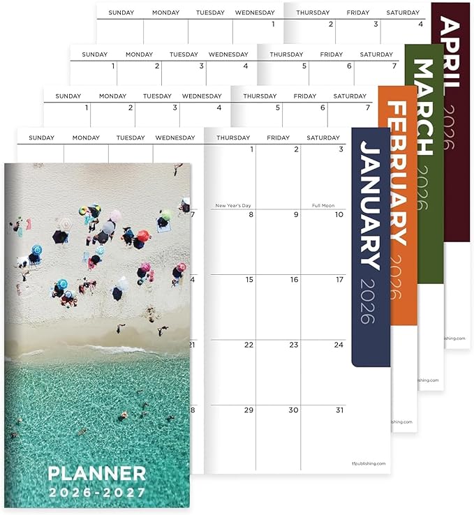 TF Publishing 2026-2027 Beaches Small Monthly Pocket Planner - 2-Year Pocket Calendar with Large Monthly Grid & Lined Notes - Mini Planner 2026-2027 for Purse, 3.5in x 6.5in