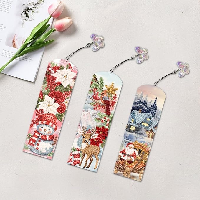 ARTopet 6Pcs DIY Diamond Art Painting Bookmarks with Colorful Butterfly Pendant PET Bookmark Ornament Double Sided Pattern Single Sided Diamond Book Marker Clip Gifts Tags-02