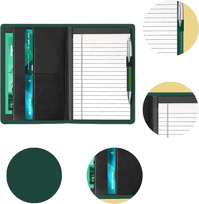 Padfolio/Portfolio Binder, Mini Padfolio Portfolio Binder 5 x 8 Legal Writing Pad, A5 Document Organizer Folder for Men Women,Dark Green.