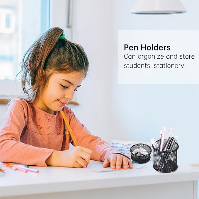 3pcs Pen Holder for Desk, Metal Mesh Pen Cup Paper Clip Holder Memo Pad Holders Stationary Organizer for Desk, Desk Accessories for Office School Home(COLOR:black)