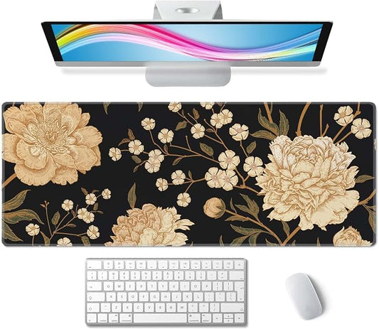 Desk Mat, Large Mouse Pad, 31.5" x 11.8" XL Extended Gaming Mousepad, Desktop Decor Desk Pad, Cute Men Women Office Supplies and Accessories, XL Mouse Pad for Laptop & Keyboard, White Peony