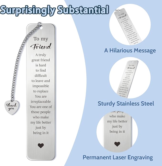 Best Friend Gifts for Women - Metal Sentimental Bookmark for Book Lovers, Friendship Gift & Long Distance Keepsake for Bestie, Birthday Christmas Book Club Present for BFF Reader