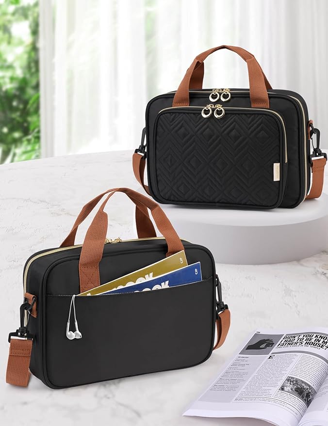 Heouvo Bible Cover Case for Women, Large Bible Bag Carrying Case with Shoulder Strap, Bible Study Supplies Bible Journaling Kit Book Carrying Case with Bible Highlighters Tabs Gift for Lady (Black)