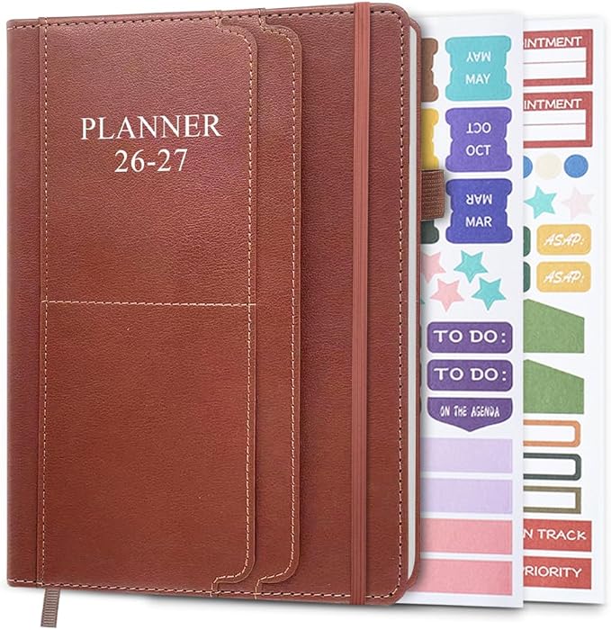 2026-2027 Planner - Weekly & Monthly Planner Runs from July 2026 to Dec 2027, 5.8" x 8.25", 18 Month Planners, 14 Notes Pages, Inner Pocket, PU Leather Hard Cover, Brown Monthly Planners 2026-2027