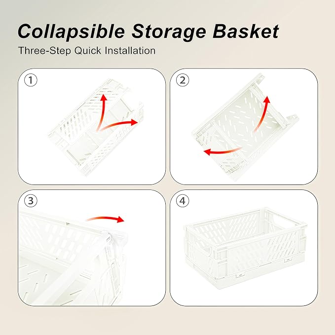 6 Pack Mini Foldable Small Plastic Baskets for Organizing and Storage，Collapsible Storage Crates,Mini Bins for Home Kitchen Bedroom Bathroom Office (White, Small 6x4x2.2)