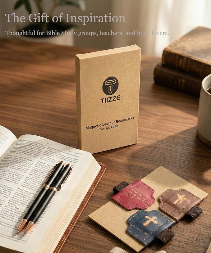Tiizze Magnetic Leather Bookmarks for Bible Study - 3 Pack Thin Page Markers with Page-Safe Magnets, Laser Engraved Christian Gifts for Book Lovers, Soft Leather Book Marks for Women & Men (Paws)