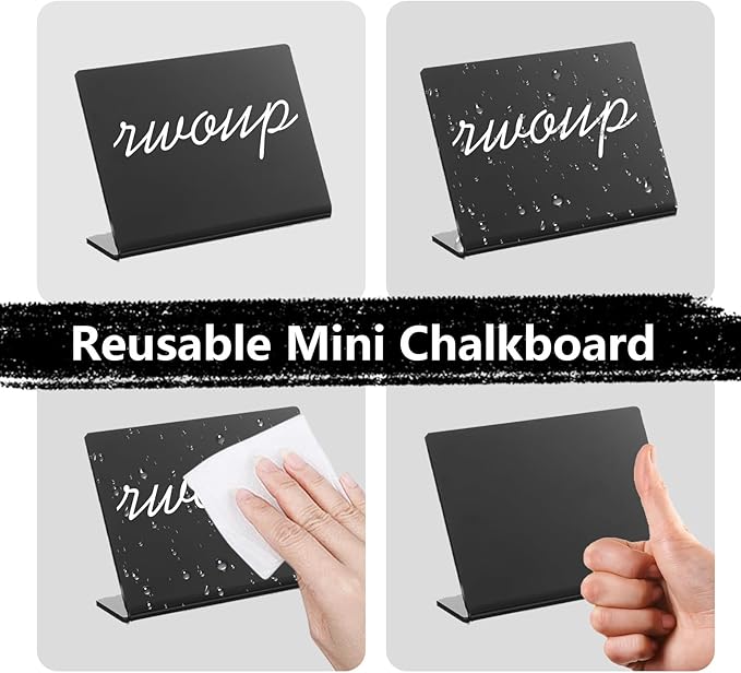 L-Shaped Mini Chalkboard Signs, Food Labels for Party Buffet, Reusable Tabletop Signs for Buffet, Bakery, Wedding, Party (12 Pack, 4"x3"), Includes 7 Color Chalk Markers, Cleaning Cloth