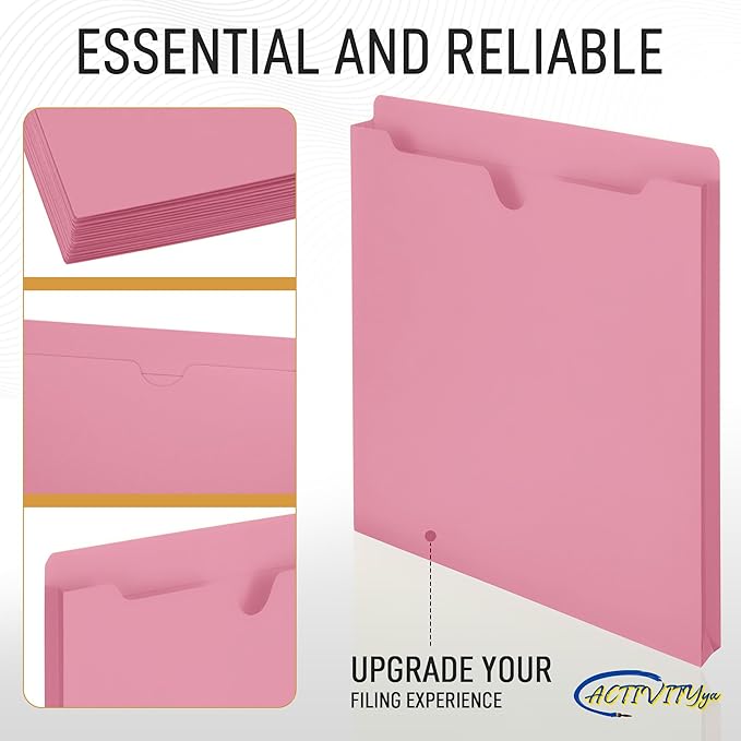 Pink File Jackets, 1 Inch Expansion, Letter Size, Reinforced Straight-Cut Tab, 6 Pack