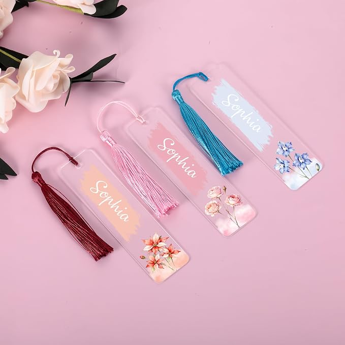 Personalized Bookmarks for Women Book Lover Birth Flower Birthday Customized Gifts for Reading Her Daughter Friends (Acrylic #5)