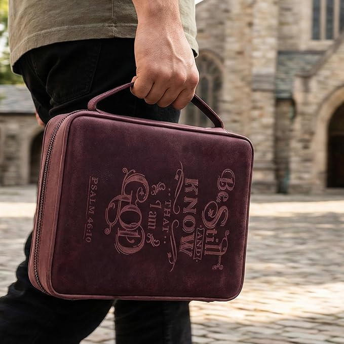 LEATHER VILLAGE Handmade Vintage Leather Embossed Bible Cover for Men & Women - Large Protective Bible Case & Organizer for Church, Travel & Study Christian Religious Antique Bookmark - Fuchsia