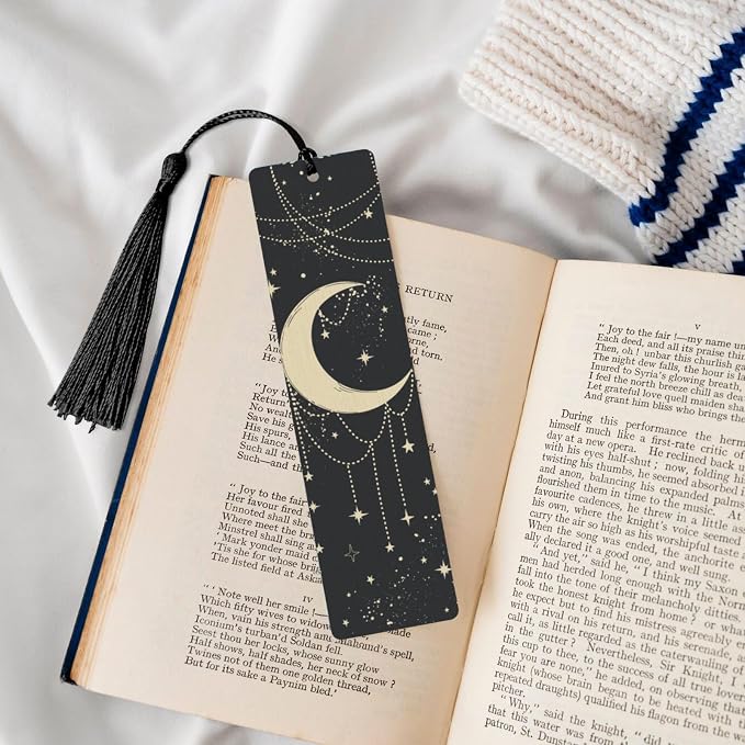 Boho Moon 5pcs Wood Bookmarks with Tassel for Planner Reading Book Lovers Accessory Readers Men Women 4.6 X 1.2 Inch