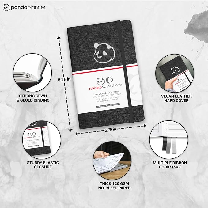 Planner 2026 – Panda Planner Sales Pro Daily Planner for Professionals | Undated 90-Day Productivity, Goal & Sales Tracker | Work Planner with Monthly, Weekly & Daily Layout | Black