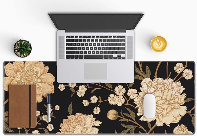 Desk Mat, Large Mouse Pad, 31.5" x 11.8" XL Extended Gaming Mousepad, Desktop Decor Desk Pad, Cute Men Women Office Supplies and Accessories, XL Mouse Pad for Laptop & Keyboard, White Peony