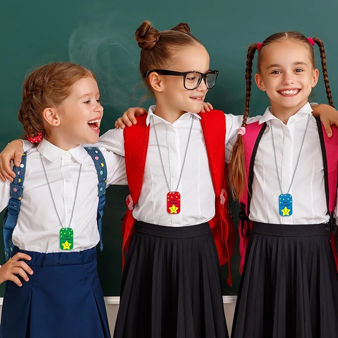 Landical 24 Pcs Student Incentives Metal Star Student Dog Tag with Chains Recognition Tag Necklaces Education Awards Prizes Bulk for School Classroom Reward Teacher Supplies