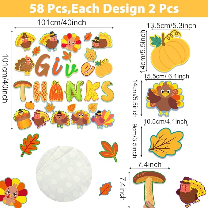 Thanksgiving Cutouts Fall Turkey Maple Leaves Pumpkin Classroom Bulletin Board Decorations Give Thanks Theme Party Supplies for Autumn Theme Party Toddler Kids Students Classroom Decors