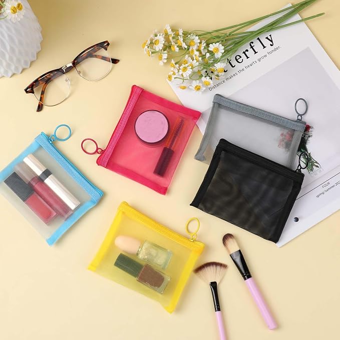 5 Pcs Mini Zipper Pouch Clear Small Zipper Pouch Mesh Zipper Pouch Bags Multipurpose Document Pocket Makeup Cosmetic Accessories Travel Toiletries Storage Pouches for Organization