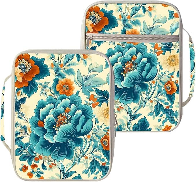 Peony Floral Bible Cover for Women | Flower Scripture Case with Zipper and Handle | Large Polyester Bible Bag with Pockets for Church, Study & Travel | Christian Gifts for Women