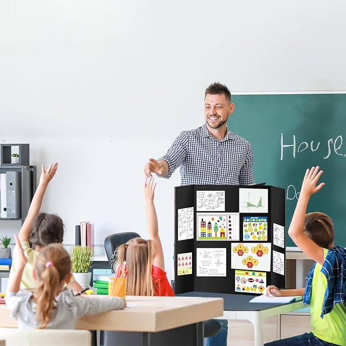 Black Trifold Poster Board 10 Pack, IKAYAS 24" X 16" Double Sided Poster Boards, Science Fair Display Boards Presentation Boards for Mounting, Prints,Art,Display,Projects Classroom Supplies