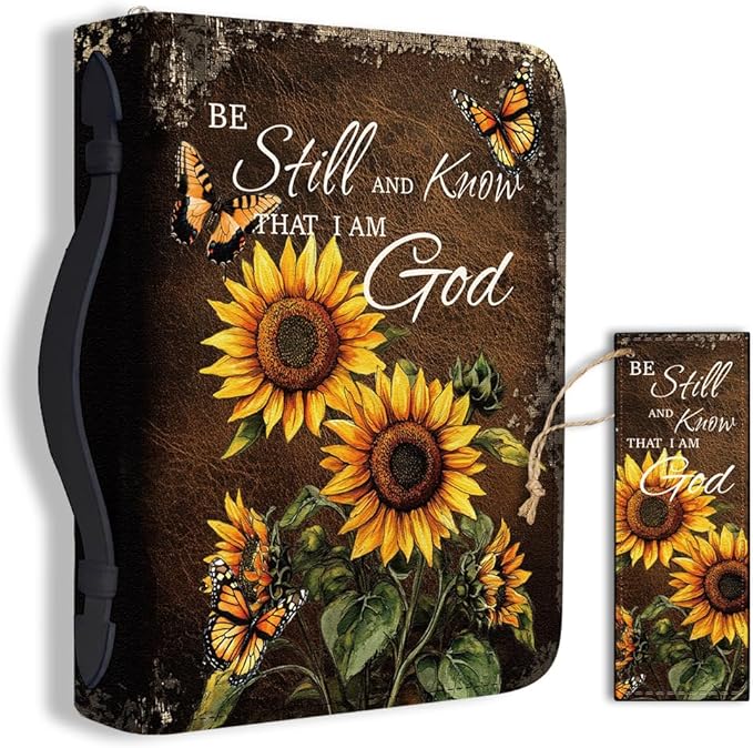 Bible Cover PU Leather Bible Case with Bookmark Sunflower Butterfly Bible Carrying Case for Women Men Christian Bible Note Books Carrying Accessories 20.5x28x5.5cm