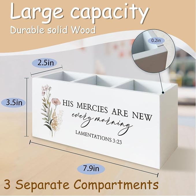 Christian Pen Pencil Holder for School Home Office Desk, Christian Desk Decor, Floral Bible Verse lamentations 3:23 Makeup Brush Toothbrush Holder Organizer for Bathroom Countertop Vanity