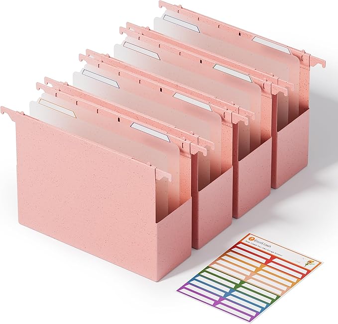 EcoStash Wheat Straw Extra Capacity Plastic Hanging File Folders, Reinforced Expanding Hang Folder Letter Size, Accordian Pocket, Heavy Duty, Hanging Folder Organizer for Office Home - 4 Pack