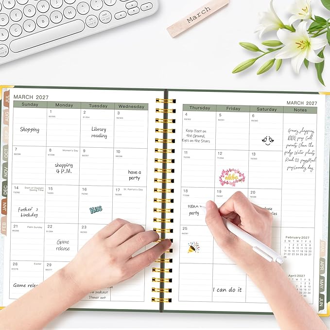 GuassLee 2026-2027 Academic Planner - Hardcover Daily Planner from Jul. 2026-Jun. 2027 - A5 Weekly & Monthly Calendar Agenda Organizer Book with Stickers, Pocket, Coated Tabs - 6.1"x 8.4", Dark Green
