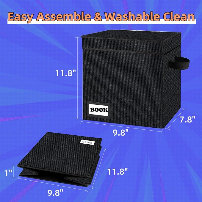 5 Pack Comic Book Storage Short Box, 11.8" X 9.8" X 7.8", Holds 100-120 Collection Book, Heavy Duty Comic Collection Gift Bin Container Holder Shelf (Black)