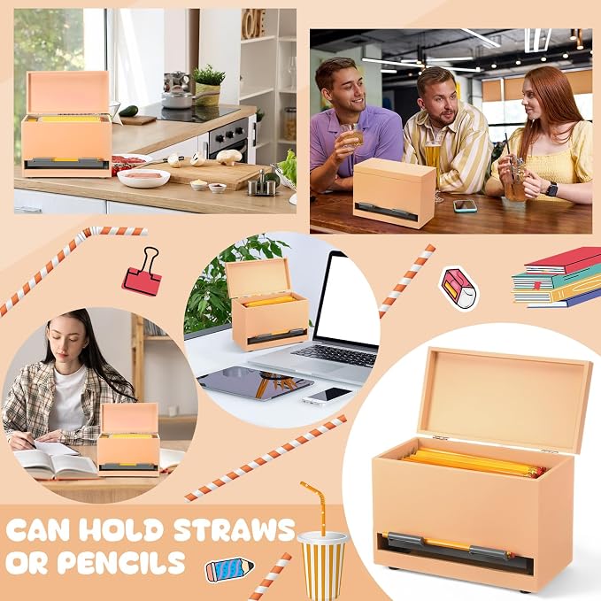 Yalikop 1 Pc Wooden Pencil Dispenser for Classroom Pastel Wood Pencils Holder for up to 200 Pencils Reusable Straw Dispenser for Home Office Teachers Supplies Storage (Classic,Orange)